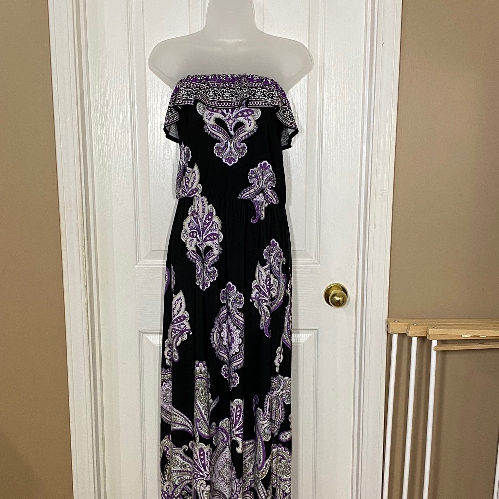 White House Black Market Maxi Dress Black & Purple